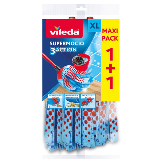 VILEDA SUPER MOCIO MOP HEADS REFILL BLUE 3 ACTION