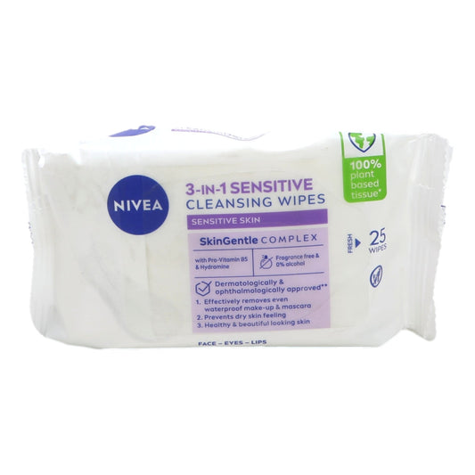 NIVEA WIPES BIODEGRADEABLE 25S 3IN1 SENSITIVE