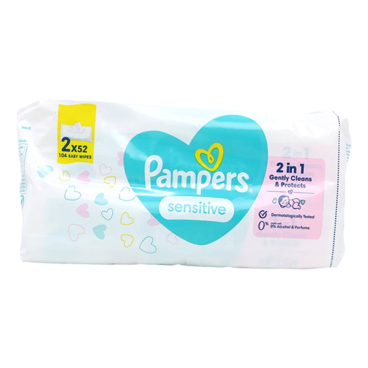 PAMPERS BABY WIPES 2X52 SENSITIVE