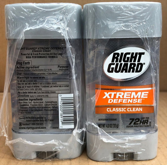 RIGHT GUARD APD STICK 4OZ XTREME DEFENSE CLASSIC CLEAN (2X6)