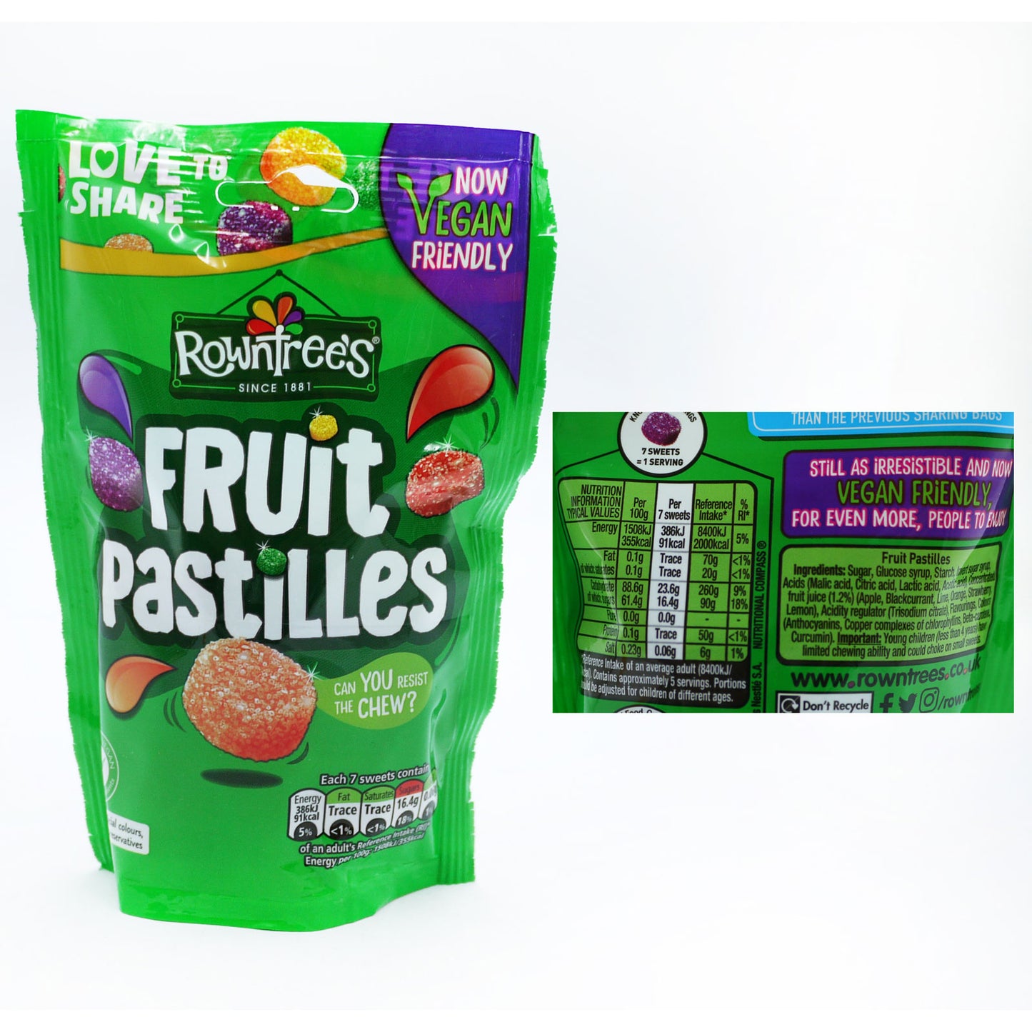 ROWNTREES FRUIT PASTILLE VEGAN POUCH - 150G