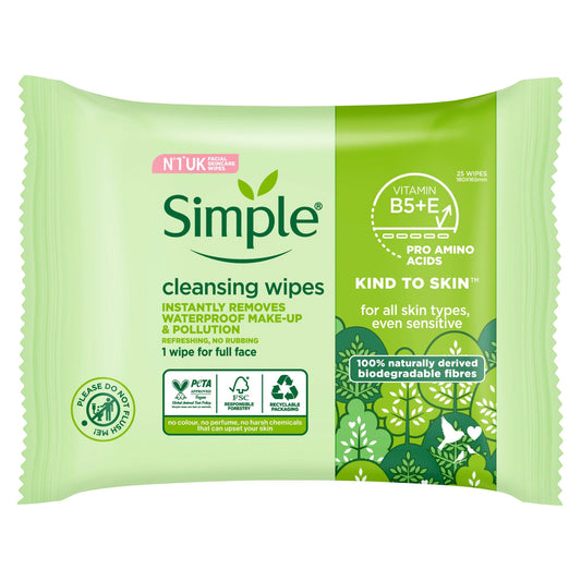 SIMPLE FACIAL WIPES 25S KIND TO SKIN BIODEGRADABLE