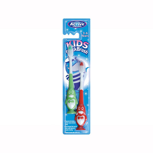 ACTIVE T/BRUSH KIDS QUICKBRUSH 2 PK PENGUIN 3-6YRS