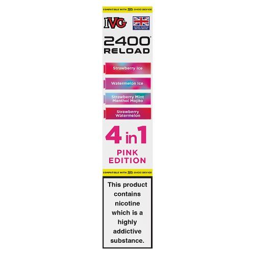 IVG 2400 RELOAD 4 PACK PINK EDITION - WATERMELON ICE/STRAWBERRY WATERMELON/STRAWBERRY MINT MENTHOL M