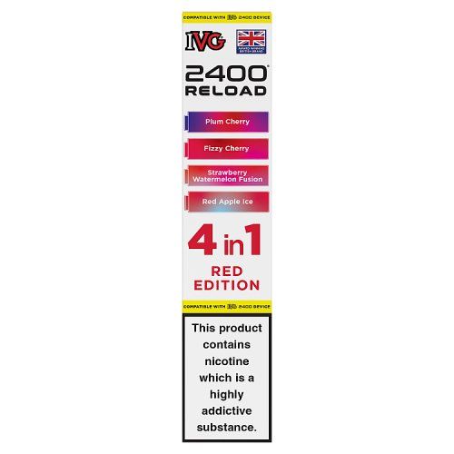 IVG 2400 RELOAD 4 PACK RED EDITION - FIZZY CHERRY/STRAWBERRY WATERMELON FUSION/PLUM CHERRY/RED APPLE