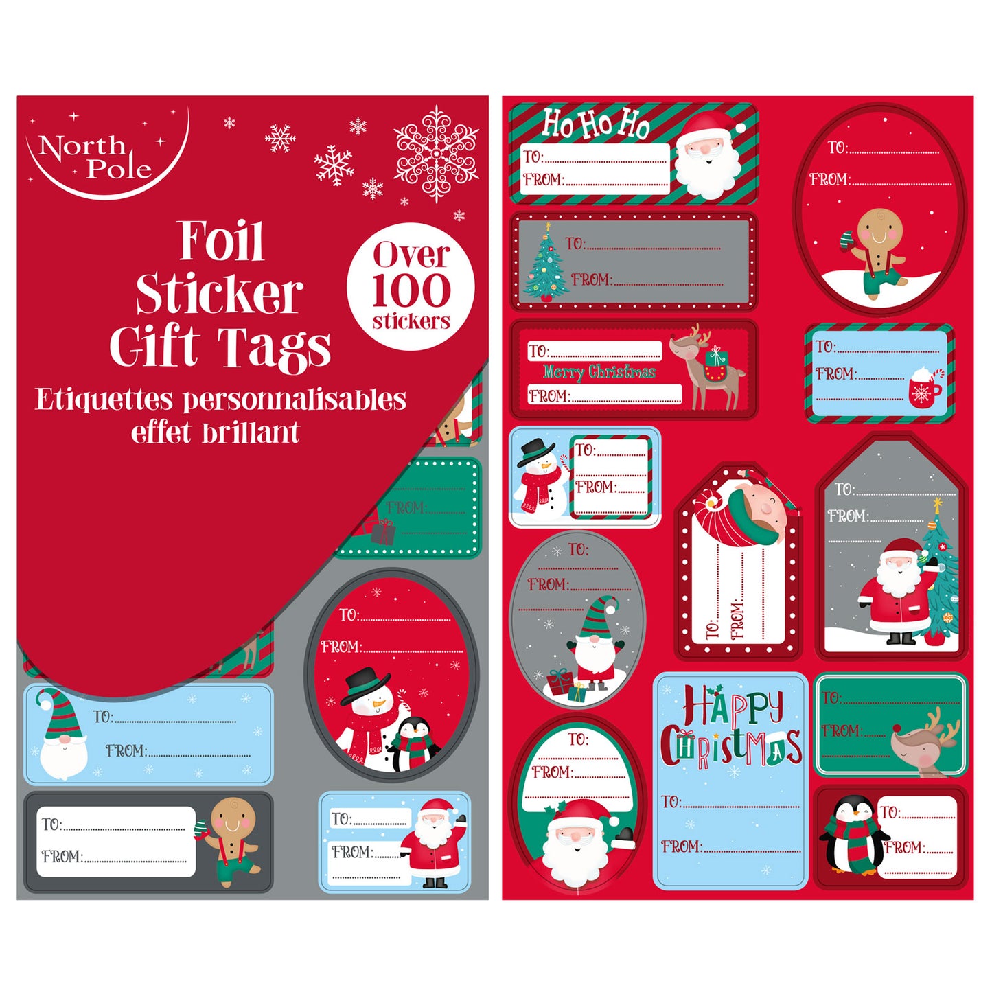 XMAS GIFT TAG STICKERS CUTE FOIL (R)