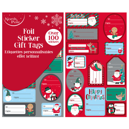 XMAS GIFT TAG STICKERS CUTE FOIL (R)