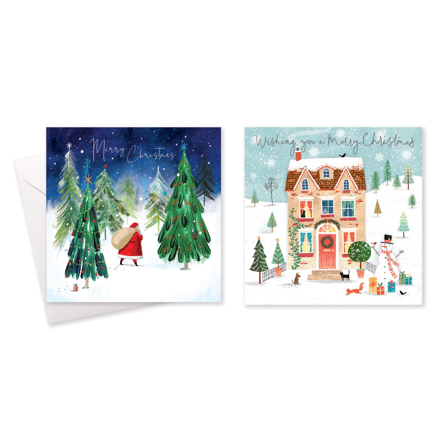 XMAS CARDS SQUARE HOUSE/SANTA (R)