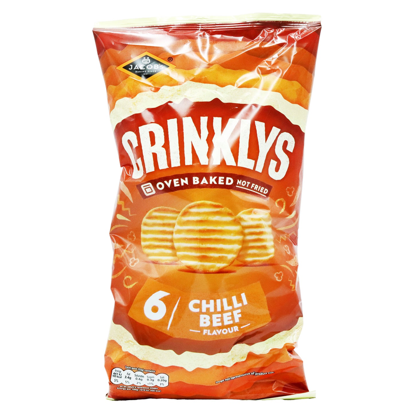 JACOBS CRINKLYS NHFSS CHILLI BEEF 6 PACK(C) 08/25