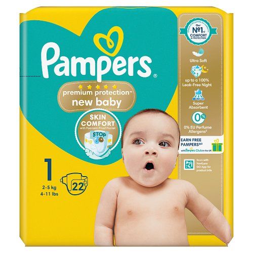 PAMPERS NAPPIES PREMIUM PROTECTION NEW BABY SIZE 1 22S