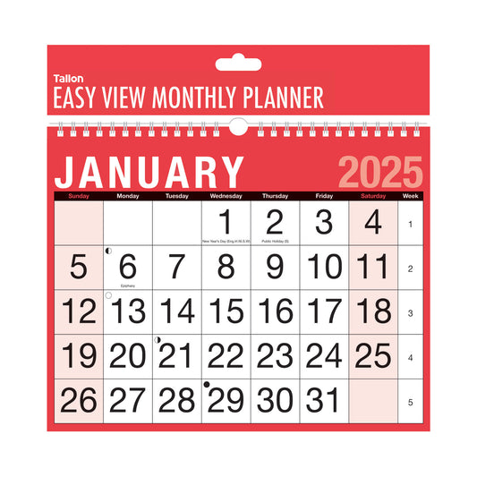 CALENDAR 2025 MONTH TO VIEW RED & BLACK (R)